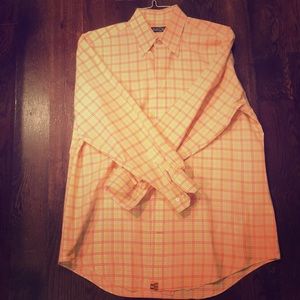 Men’s orange plaid fall colors dress shirt Medium